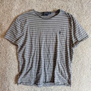 Polo Ralph Lauren Striped T Shirt Mens XL Grey White Custom Slim Fit Pony Logo